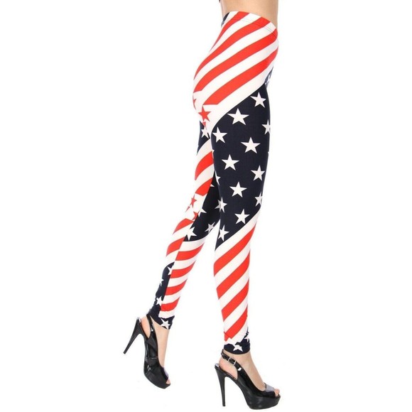 Reg One Size Womens Soft High Waist‎ American Flag Leggings - Picture 3 of 7